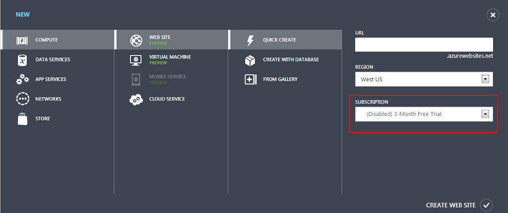 Overcome to Windows Azure free trial cancellation by adding a new plan